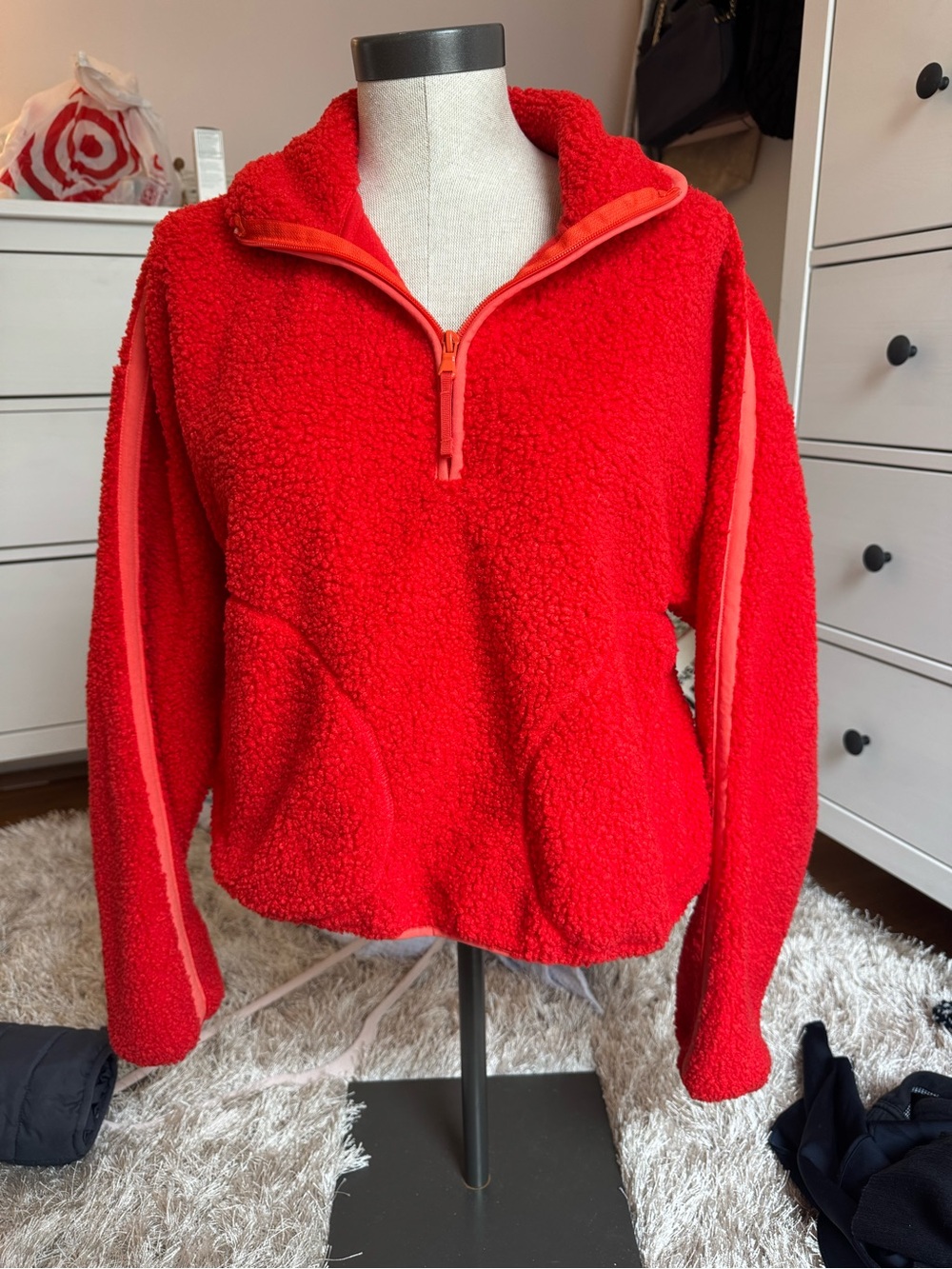 Old Navy Red Teddy Fleece Half-Zip Jacket